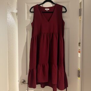 Calvin Klein Red/Maroon Tiered Sleeveless Dress